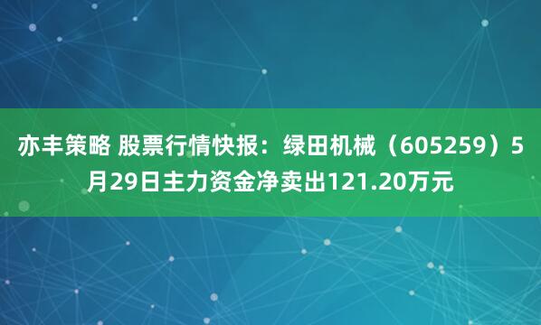 亦丰策略 股票行情快报：绿田机械（605259）5月29日主力资金净卖出121.20万元