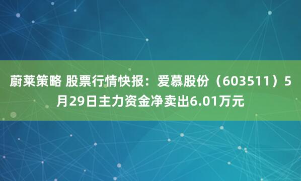 蔚莱策略 股票行情快报：爱慕股份（603511）5月29日主力资金净卖出6.01万元