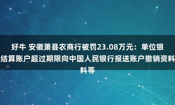 好牛 安徽萧县农商行被罚23.08万元：单位银行结算账户超过期限向中国人民银行报送账户撤销资料等